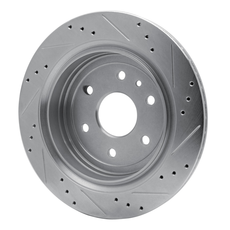 Cadillac XTS Brake Rotor (1) - Rear Left - R1 Concepts - Drilled & Slotted - Silver - `13-`19